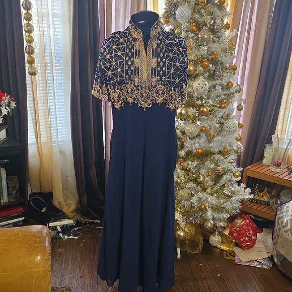 Dresses & Skirts - Elegant Navy Women's Dress With Gold Embroidery